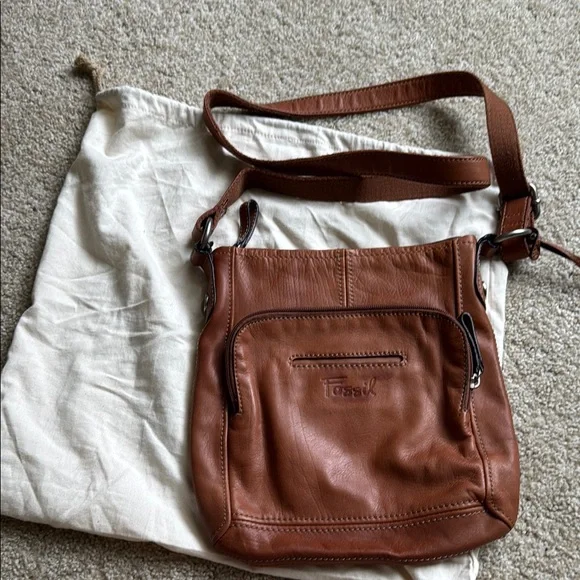 Fossil Brown Leather Crossbody Bag - Picture 1 of 8